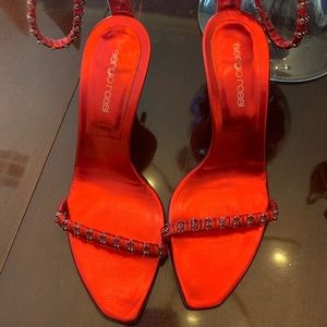 Sergio Rossi red rhinestone heels